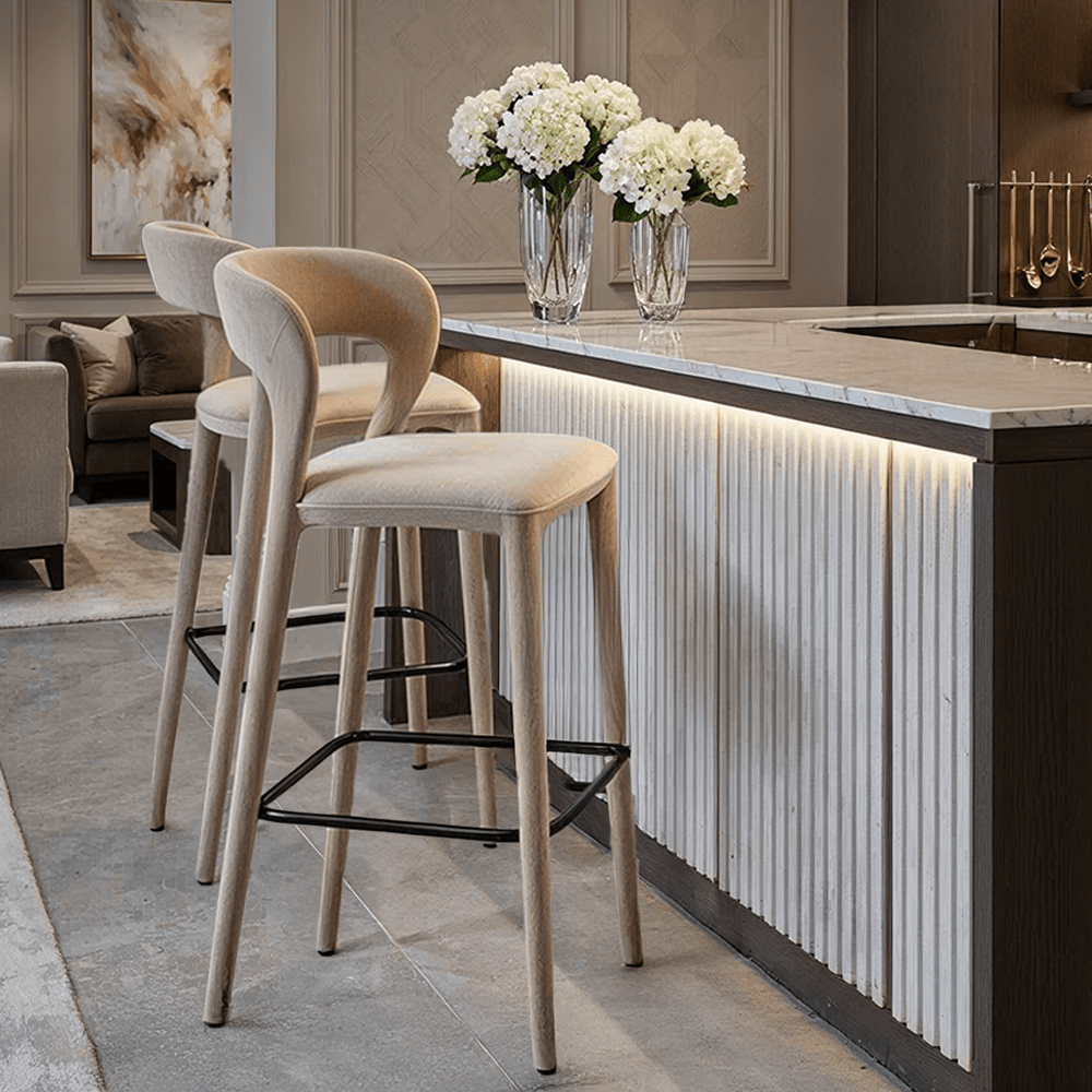 Larson Taupe Velvet Upholstered Bar Stool Furniture 
