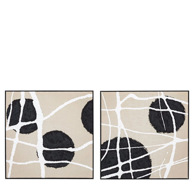 Layla Abstract Monochrome Beige & Black Square Framed Canvas Wall Art - Set of 2 Accessories 