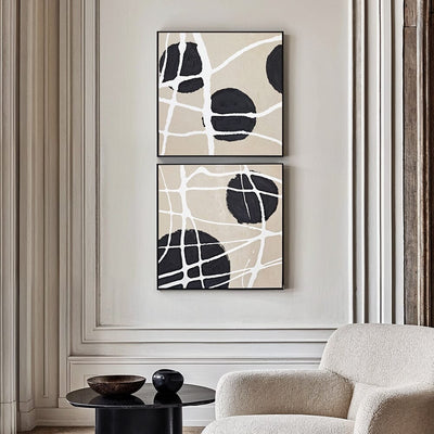 Layla Abstract Monochrome Beige & Black Square Framed Canvas Wall Art - Set of 2 Accessories 