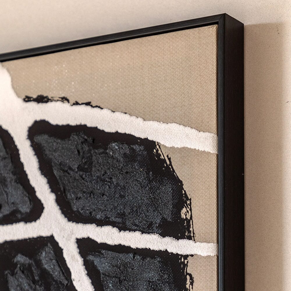 Layla Abstract Monochrome Beige & Black Square Framed Canvas Wall Art - Set of 2 Accessories 