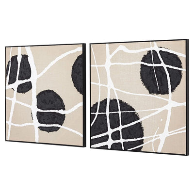 Layla Abstract Monochrome Beige & Black Square Framed Canvas Wall Art - Set of 2 Accessories 