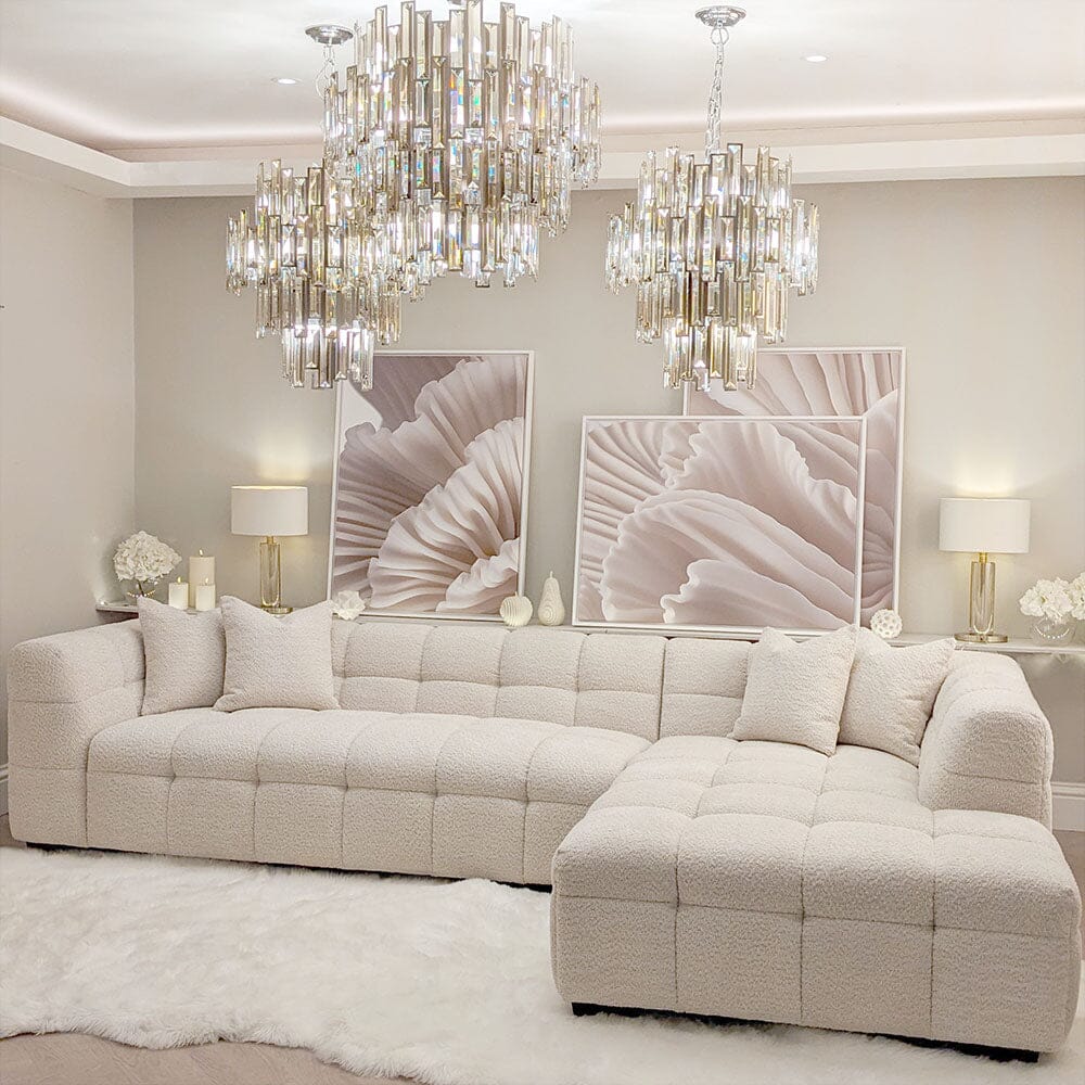 Layla Tufted Oatmeal Boucle Chunky Sofa Range Sofa 