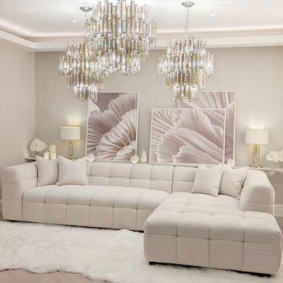 Layla Tufted Oatmeal Boucle Chunky Sofa Range Sofa 