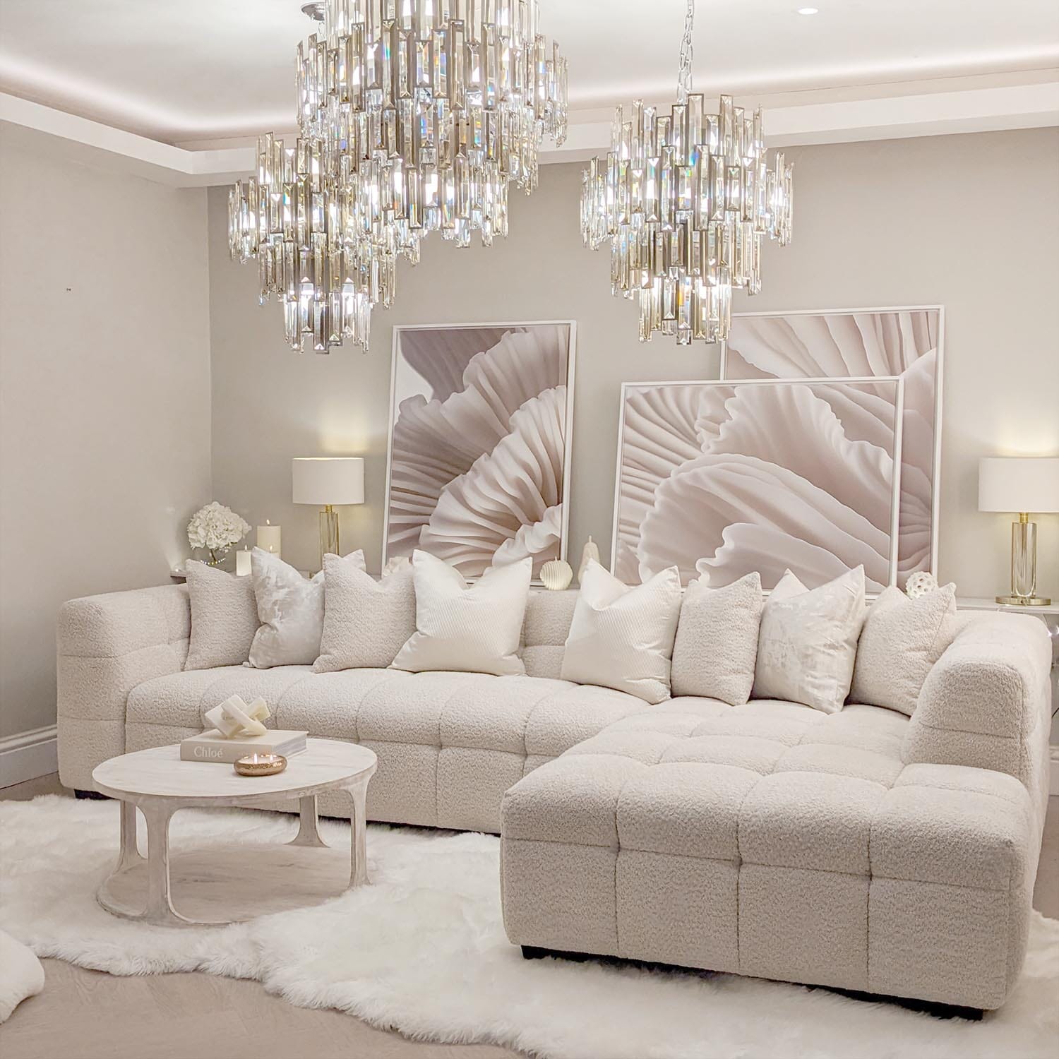 Layla Tufted Oatmeal Boucle Chunky Sofa Range Sofa 