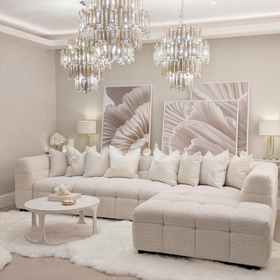 Layla Tufted Oatmeal Boucle Chunky Sofa Range Sofa 