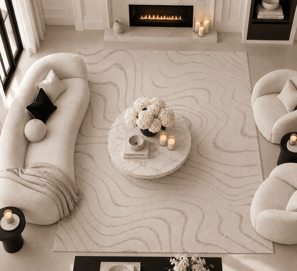 Lecco Beige Wave Effect Abstract Rug Textiles 