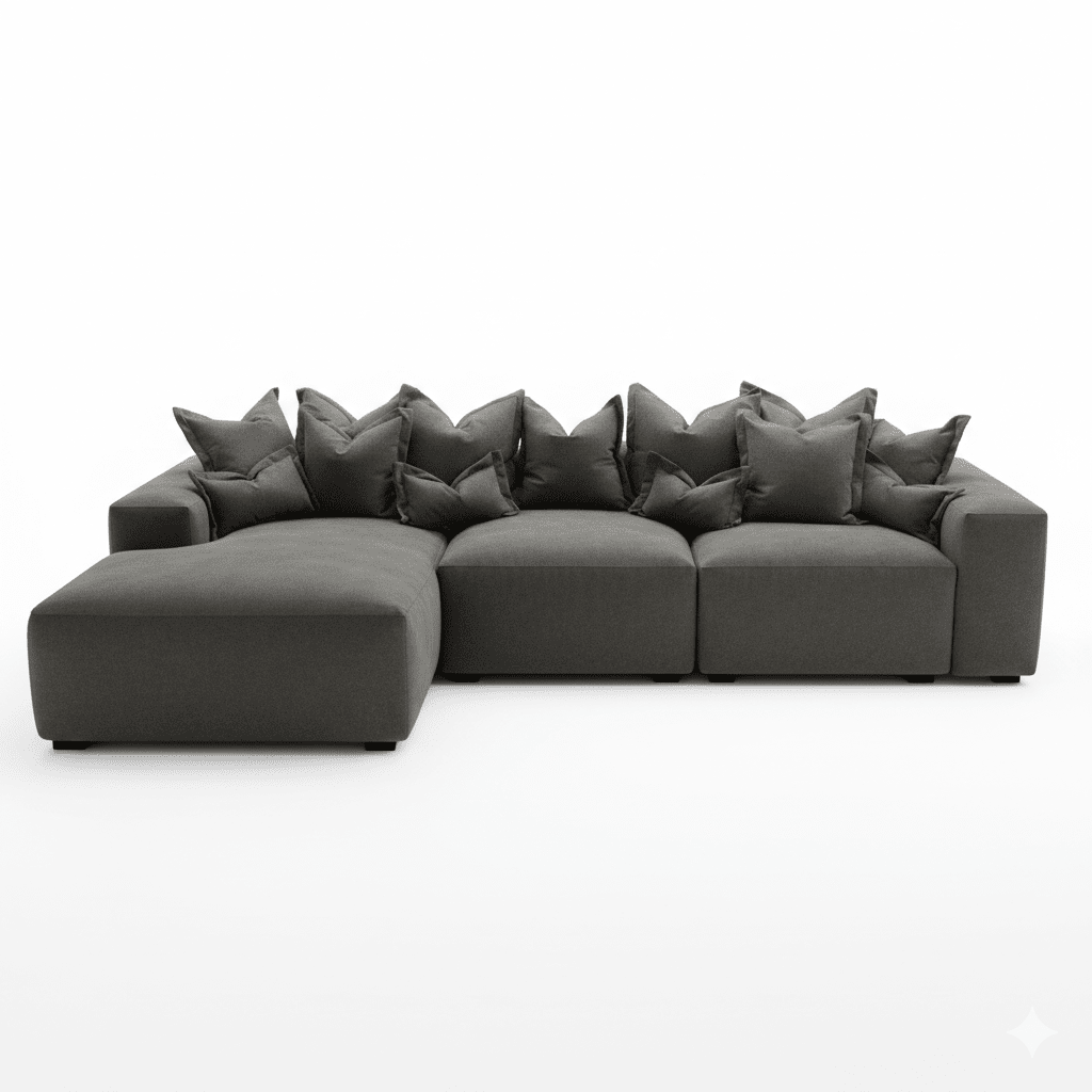 Lenox Shadow Grey Velvet Pillow Back Modular Sofa Range Sofa 