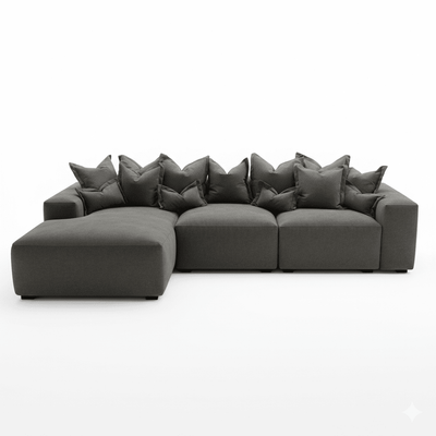 Lenox Shadow Grey Velvet Pillow Back Modular Sofa Range Sofa 