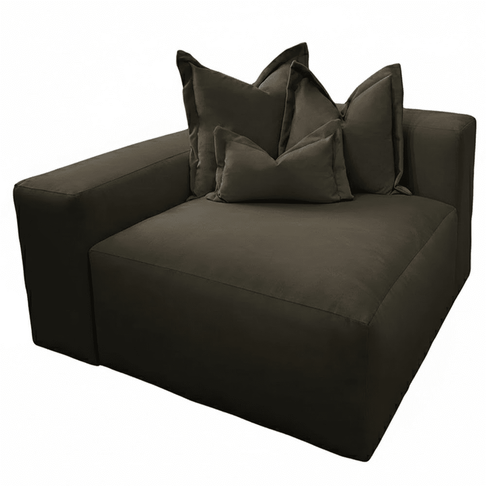 Lenox Shadow Grey Velvet Pillow Back Modular Sofa Range Sofa 