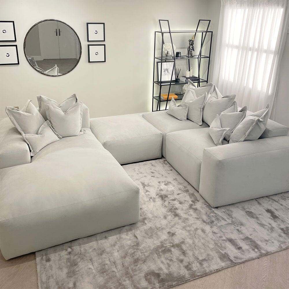 Lenox Silver Velvet Pillow Back Modular Sofa Range MTO Sofa 