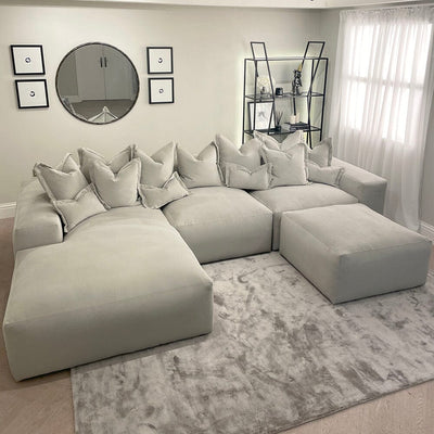 Lenox Silver Velvet Pillow Back Modular Sofa Range MTO Sofa 