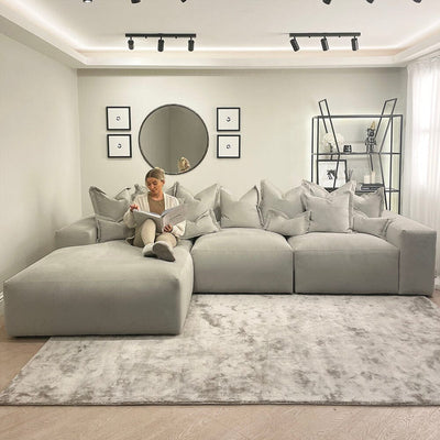 Lenox Silver Velvet Pillow Back Modular Sofa Range MTO Sofa 