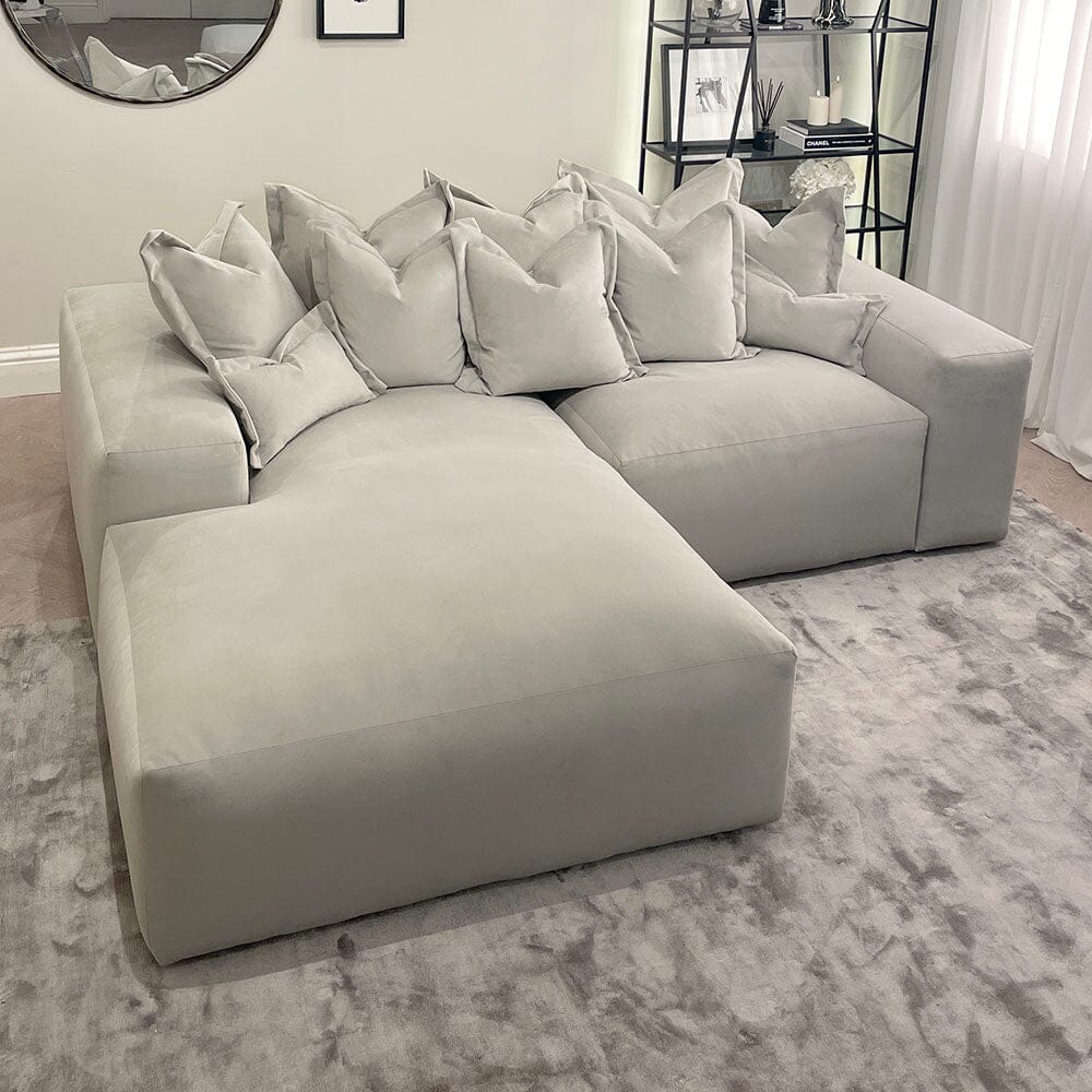 Lenox Silver Velvet Pillow Back Modular Sofa Range MTO Sofa 