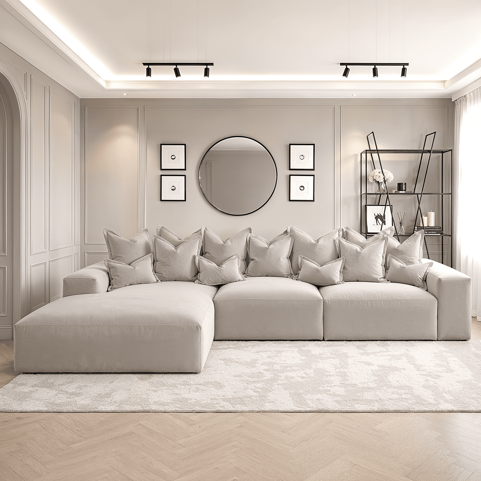 Lenox Silver Velvet Pillow Back Modular Sofa Range Sofa 