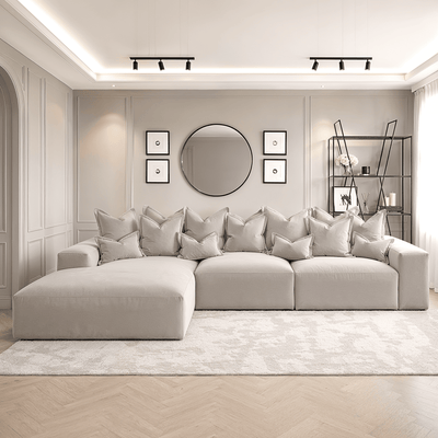 Lenox Silver Velvet Pillow Back Modular Sofa Range Sofa 