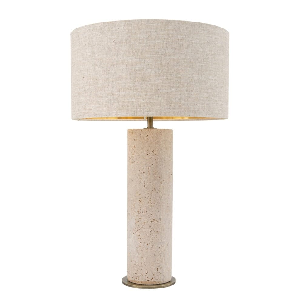 Leonor Travertine Table Lamp with Linen Shade Lighting 