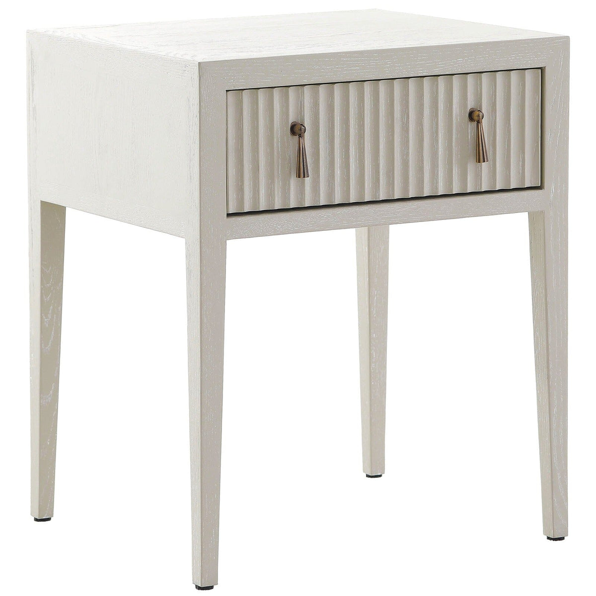 Lettos Whitewash Wooden Ribbed Front 1 Drawer Bedside Table Furniture 