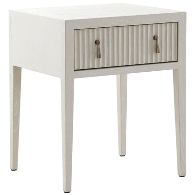 Lettos Whitewash Wooden Ribbed Front 1 Drawer Bedside Table Furniture 