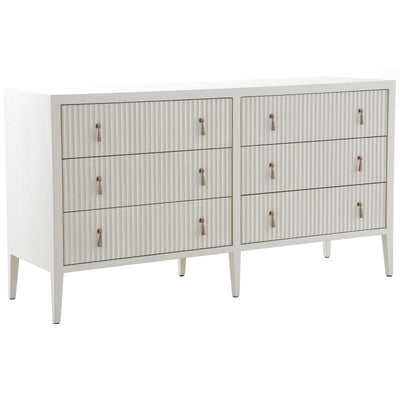 Lettos Whitewash Wooden Ribbed Front 6 Drawer Chest Furniture 