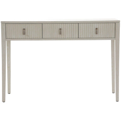 Lettos Whitewash Wooden Ribbed Front Console Table / Dressing Table Furniture 