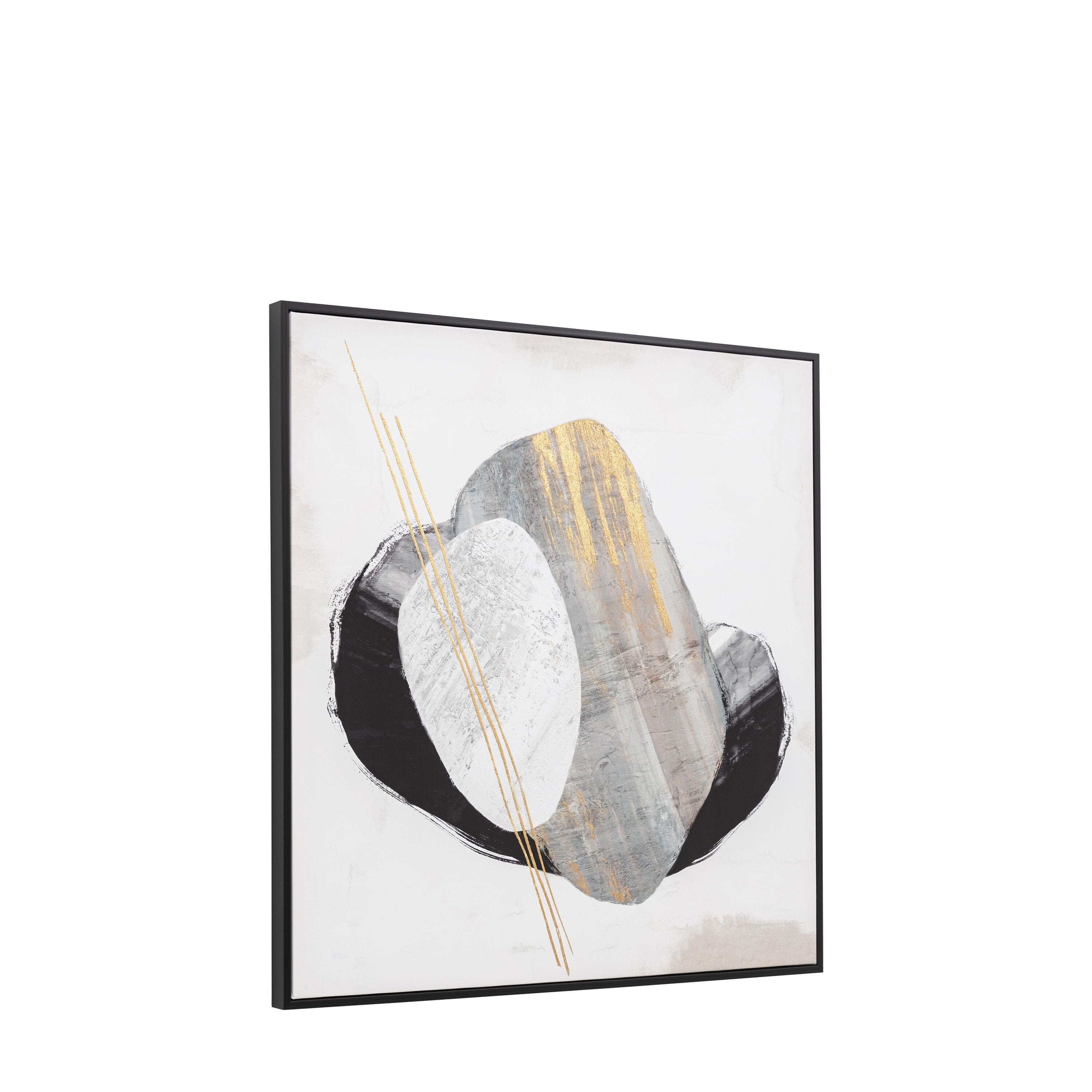 Levante Monochrome Abstract Framed Canvas Wall Art with Gold Detail Accessories 