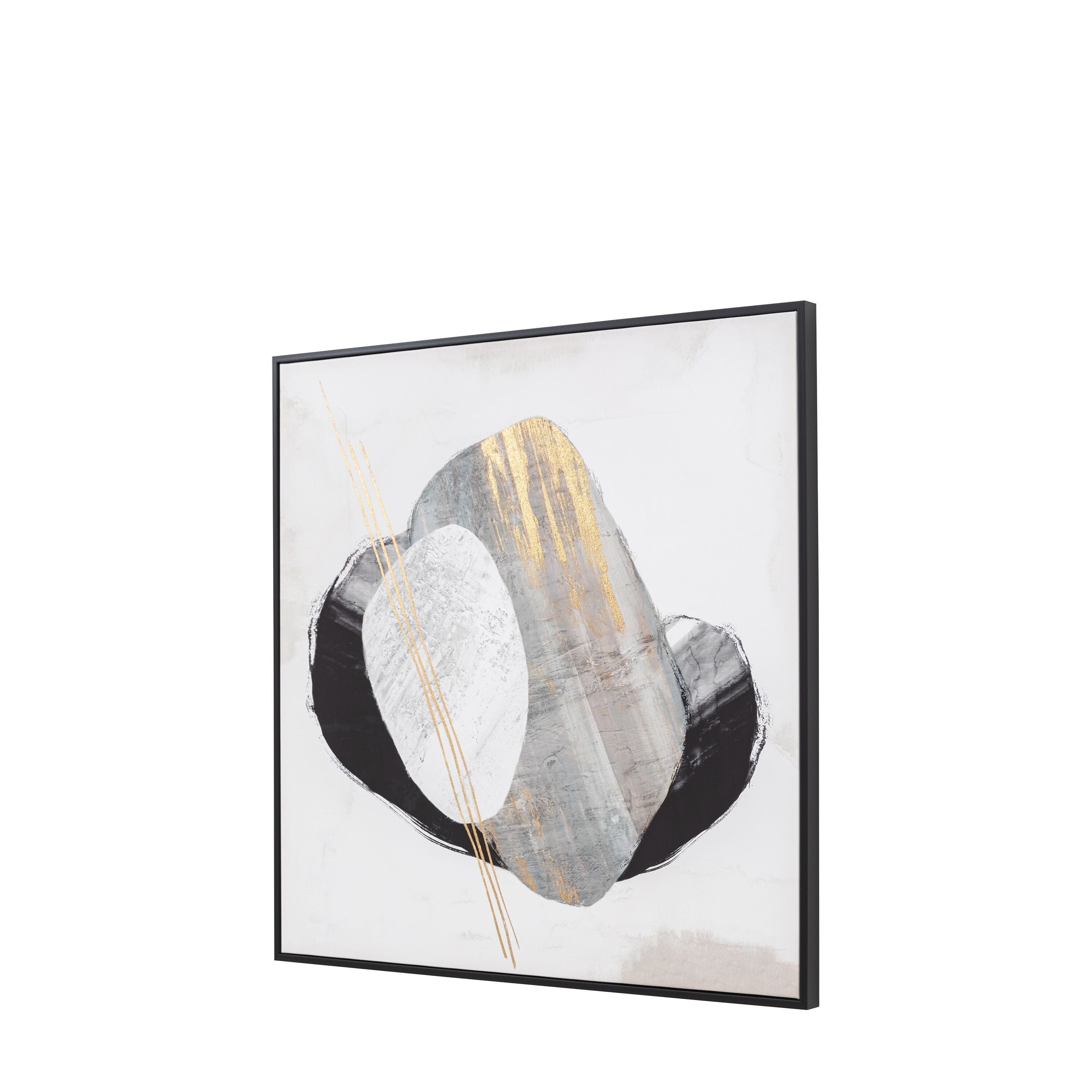 Levante Monochrome Abstract Framed Canvas Wall Art with Gold Detail Accessories 