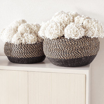 Lilah Seagrass Natural & Black Round Baskets - Set of 2 Accessories 