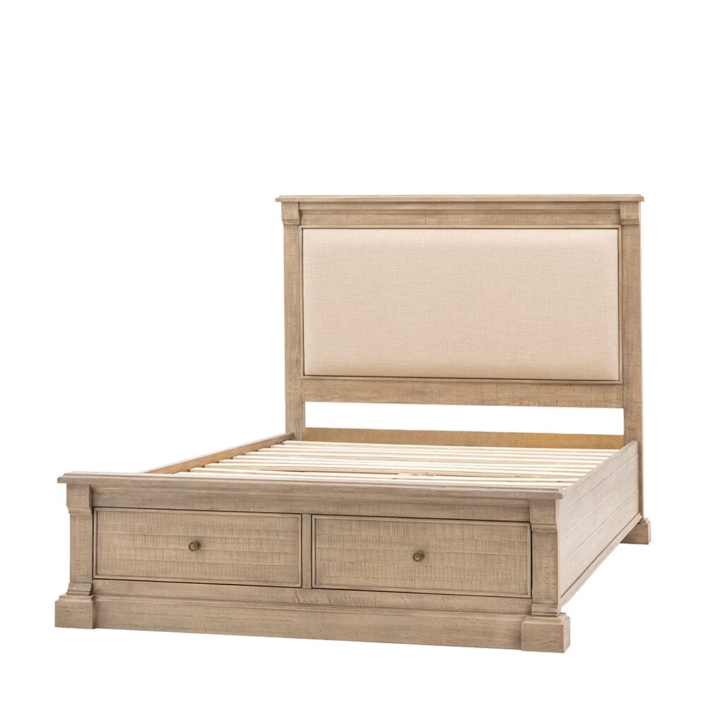 Lilliana Luxury Cream Linen & Wood Bed with Drawer Storage Beds and Headboards 