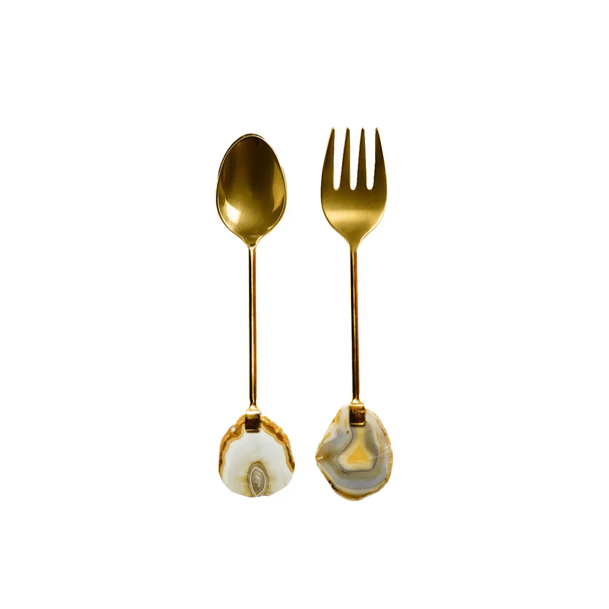 Lithos Gold Salad Servers with Marble Stone Detail Accessories 