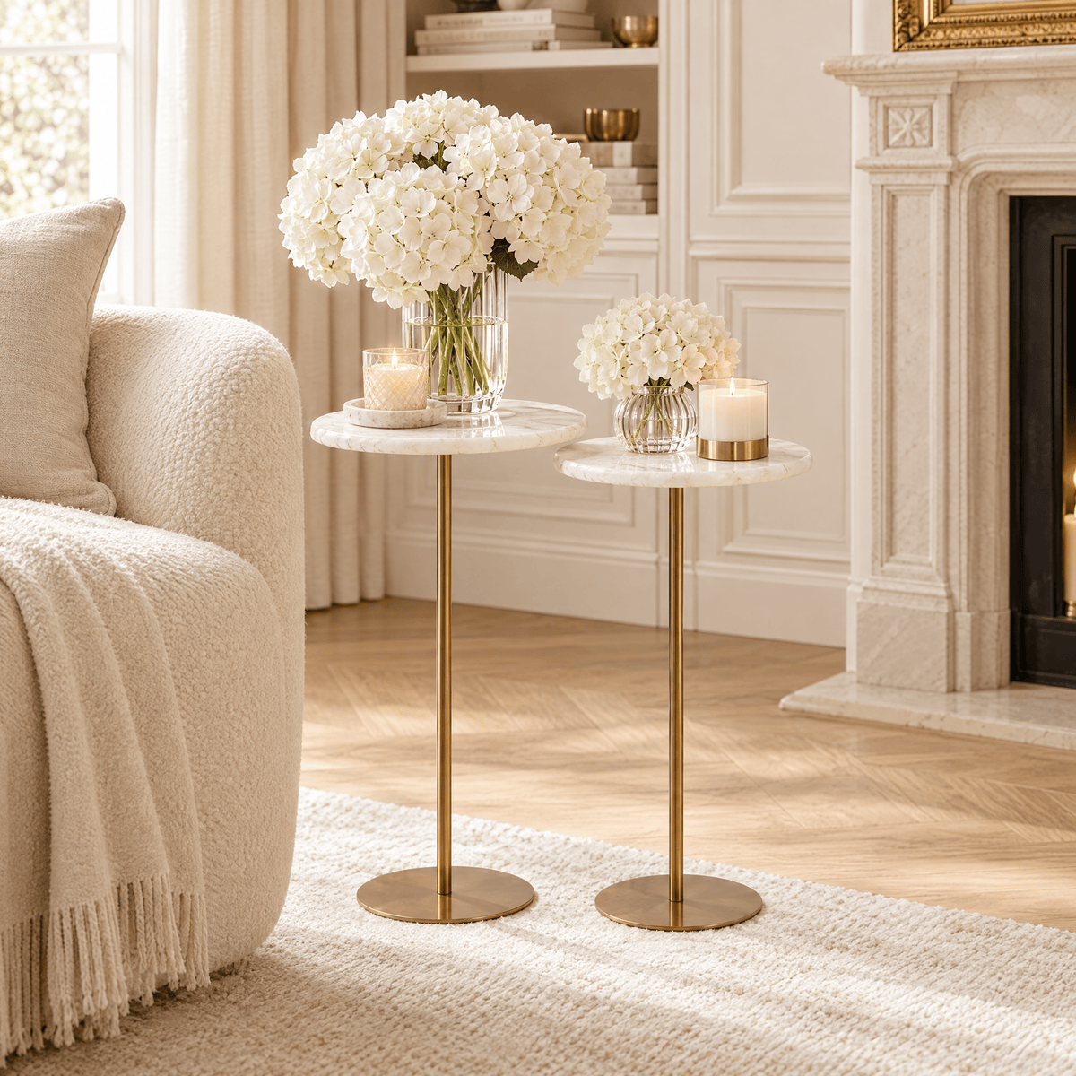 Lizia Cream & Gold Nesting Side Tables - Set of 2 Furniture 