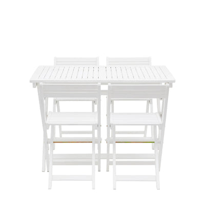 Longfield White Foldable Wooden Dining Set Outdoor 
