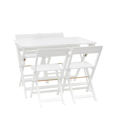 Longfield White Foldable Wooden Dining Set Outdoor 