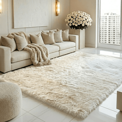Lorek Cream Luxury Faux Fur Rug 