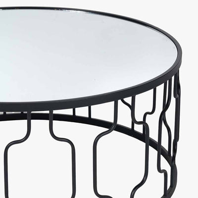 Lorenza Black Metal Coffee Table with Mirrored Top Furniture 