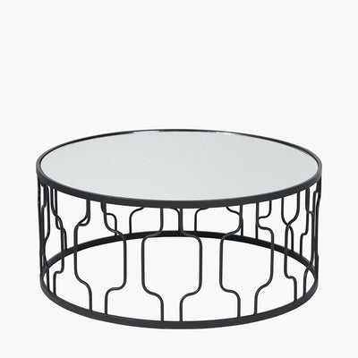 Lorenza Black Metal Coffee Table with Mirrored Top Furniture 
