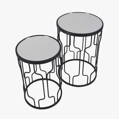 Lorenza Black Metal Side Table with Mirrored Top - Set of 2 Furniture 