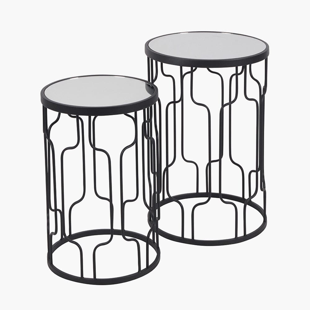Lorenza Black Metal Side Table with Mirrored Top - Set of 2 Furniture 
