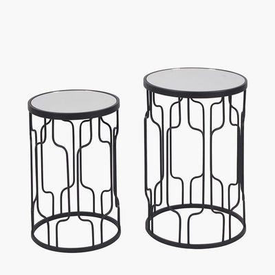 Lorenza Black Metal Side Table with Mirrored Top - Set of 2 Furniture 
