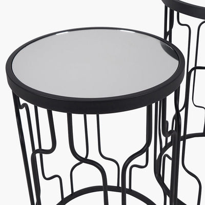 Lorenza Black Metal Side Table with Mirrored Top - Set of 2 Furniture 
