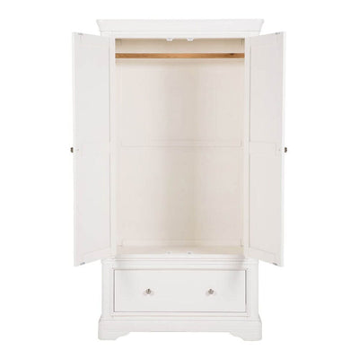 Louvre White Wooden 2 Door 1 Drawer Wardrobe Furniture 