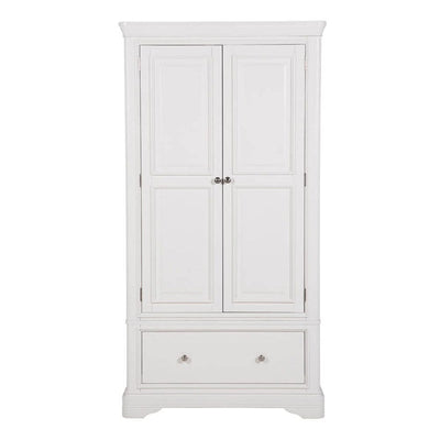 Louvre White Wooden 2 Door 1 Drawer Wardrobe Furniture 