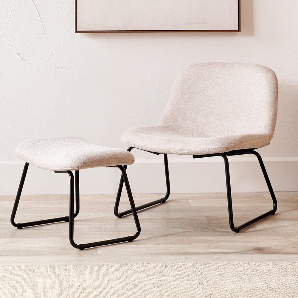 Lucca Cream Chenille Chair & Footstool Set Furniture 