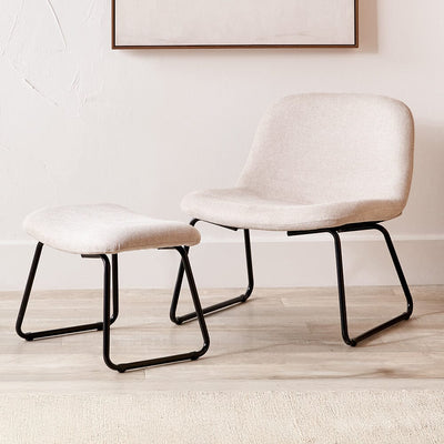 Lucca Cream Chenille Chair & Footstool Set Furniture 