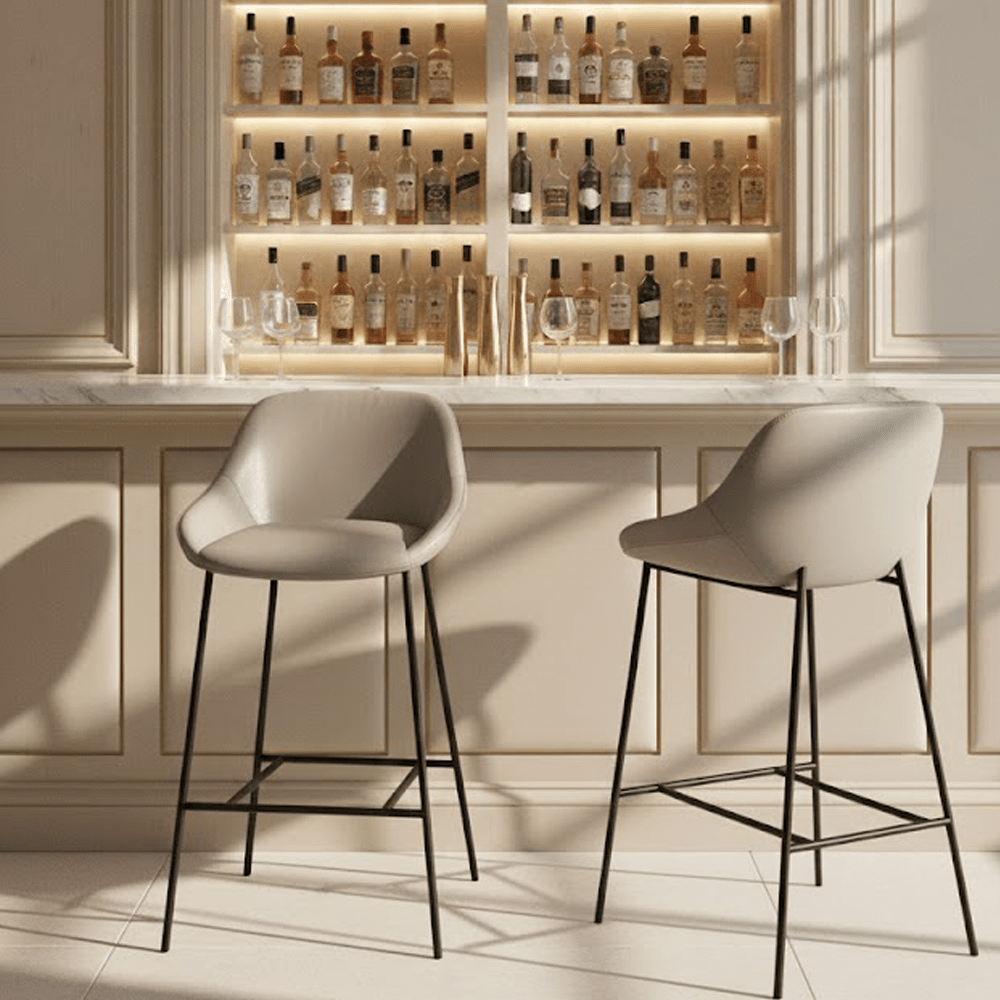 Lucia Grey Leather Bar Stool with Black Metal Legs Furniture 