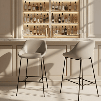Lucia Grey Leather Bar Stool with Black Metal Legs Furniture 