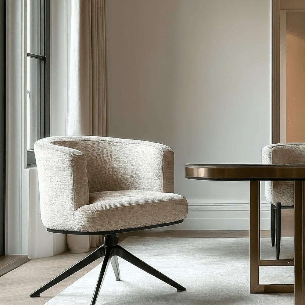 Lucie Mink Chenille Curved Swivel Dining Chair with Black Legs Furniture 