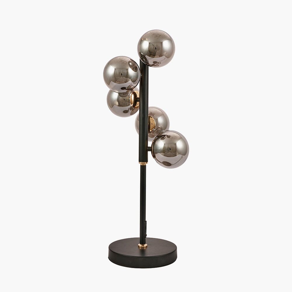 Luella Black Metal & Smoked Glass 5 Light Table Lamp Lighting 