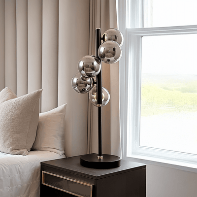 Luella Black Metal & Smoked Glass 5 Light Table Lamp Lighting 