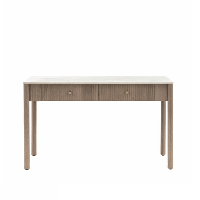 Luna Mango Wood Ribbed 2 Drawer Console Table with Marble Top Furniture 