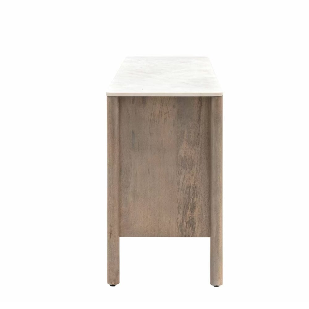 Luna Mango Wood Ribbed 3 Door Sideboard with Marble Top Furniture 